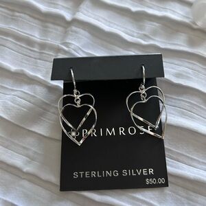 Sterling Silver heart dangly earrings, never been warn